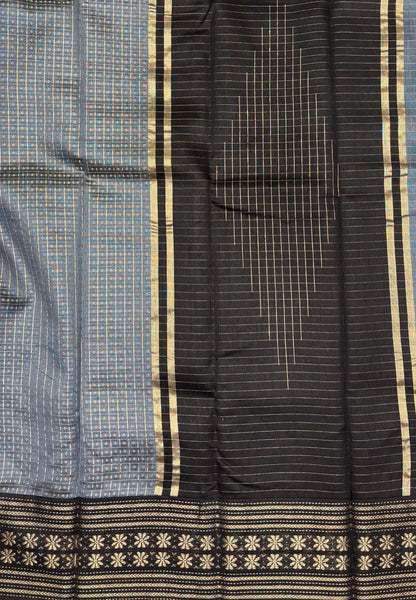 Raw Silk Saree-Greyish Blue in 1000 Butta with Contrast Zari Border