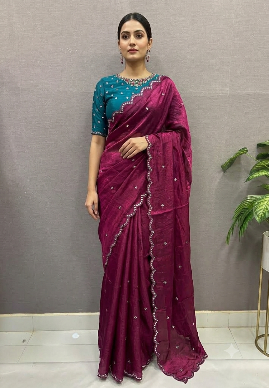 Designer Saree-Wine