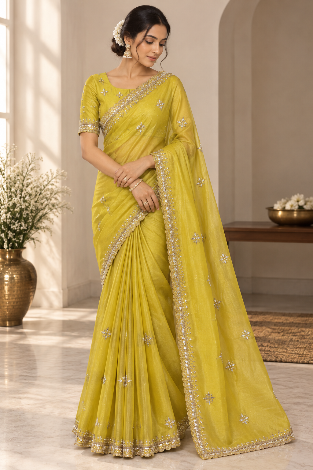 Designer Saree-Lime Yellow