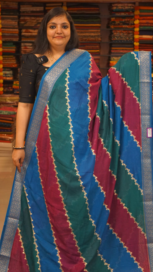 Shiffon Saree Blue Border