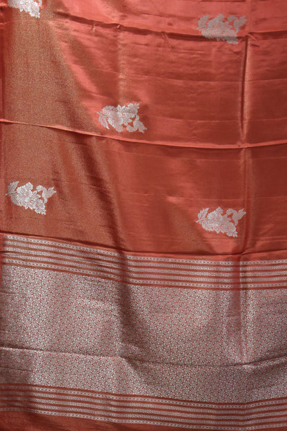 Tissue Silk Saree- Orange Silver Floral Accent