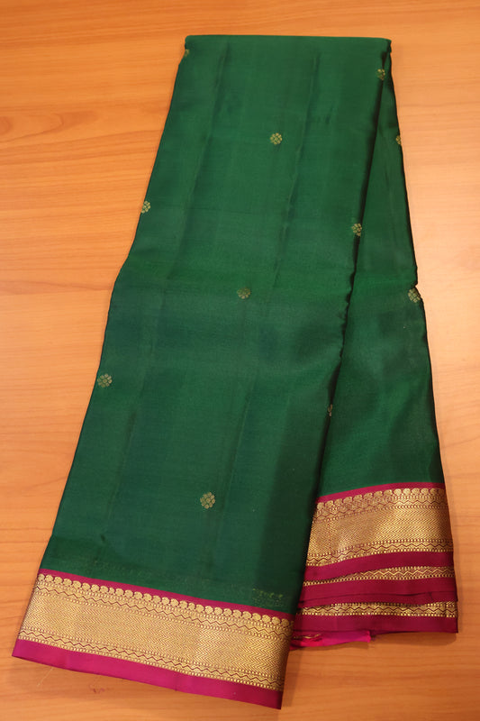 Akshayam - Pure Kanjivaram Saree - Bottle Green-Magenta