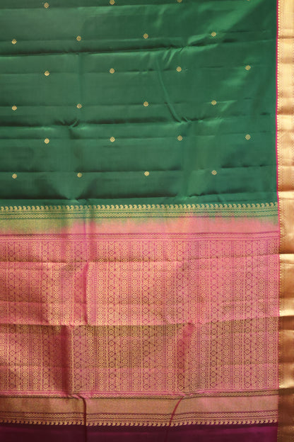 Akshayam - Pure Kanjivaram Saree - Bottle Green-Magenta