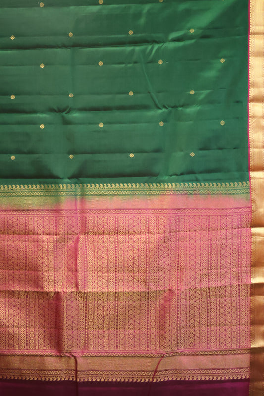 Akshayam - Pure Kanjivaram Saree - Bottle Green-Magenta