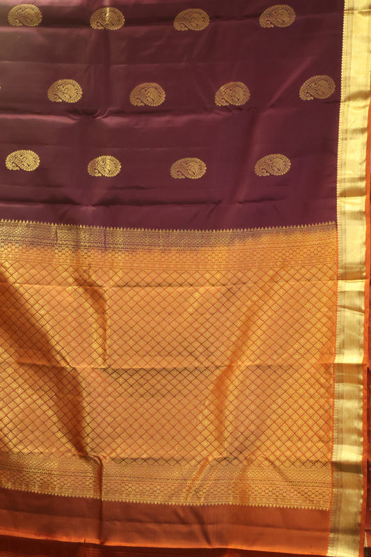 Akshayam - Pure Kanjivaram Saree - Purple Peacock Butta