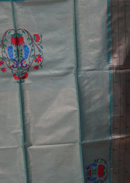 Semi Raw Silk Saree - Green Paithani Big Peacock Pallu