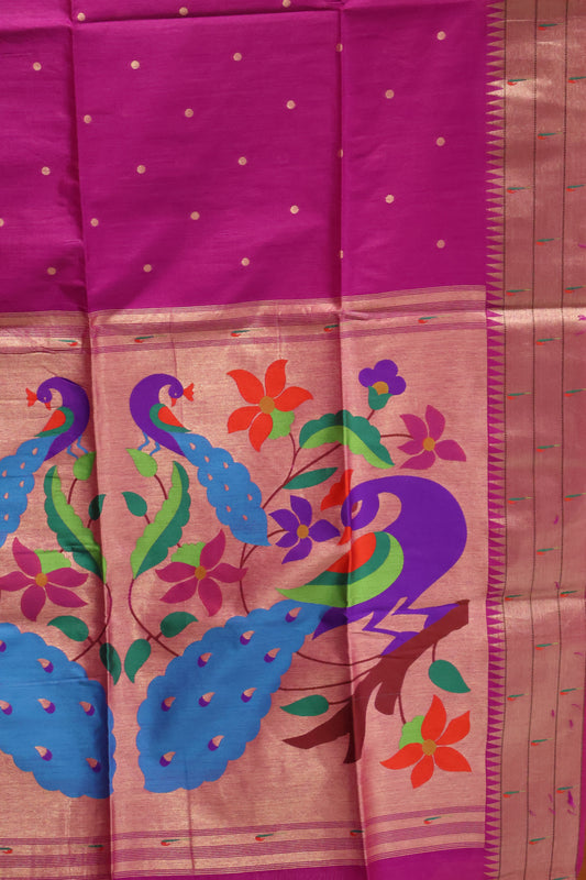 Semi Raw Silk Saree - Purple Paithani Big Peacock Pallu