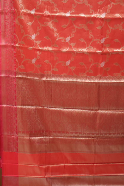 Semi Banarasi Tissue Silk Saree-Orange Vineyard