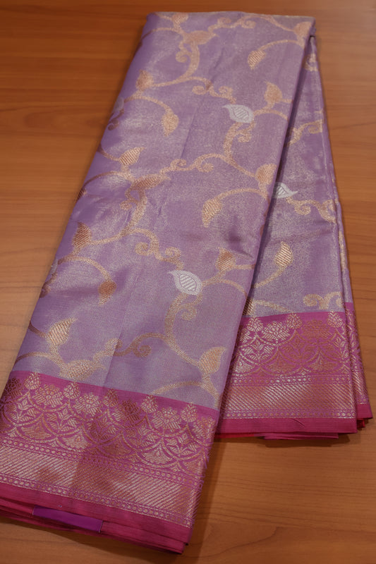 Semi Banarasi Tissue Silk Saree-Lavender Vineyard