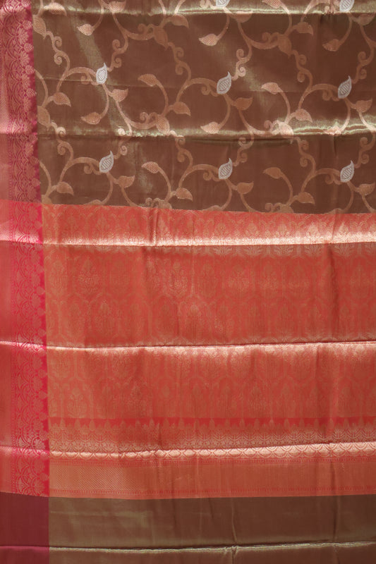 Semi Banarasi Tissue Silk Saree- Golden Brown Vineyard