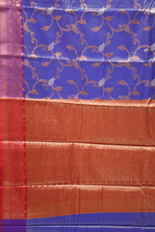 Semi Banarasi Tissue Silk Saree- Ink Blue Vineyard