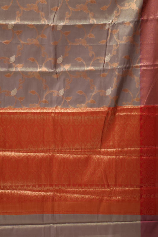 Semi Banarasi Tissue Silk Saree- Grey Vineyard