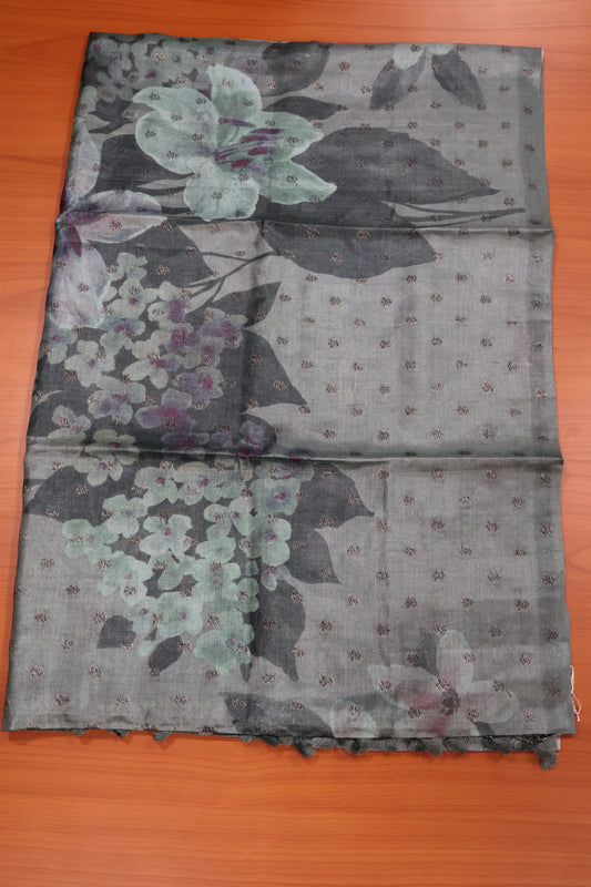 Pure Tussar Saree - Green Floral Pattern