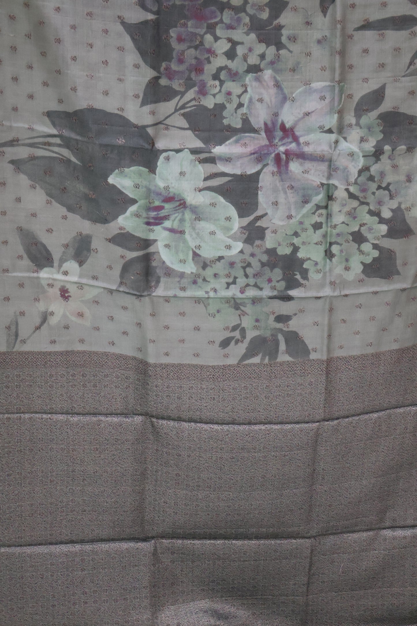 Pure Tussar Saree - Green Floral Pattern