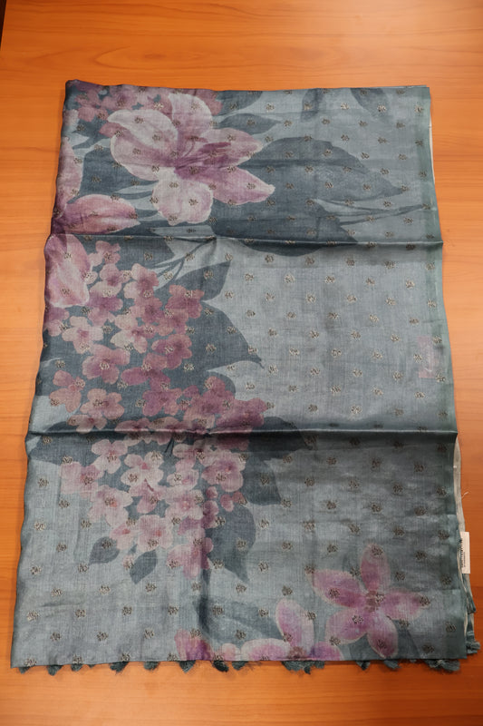 Pure Tussar Saree - Blue Floral Pattern