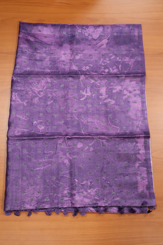 Pure Tussar Saree - Purple Silver Black Butta