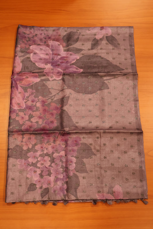 Pure Tussar Saree - Purple Floral Pattern