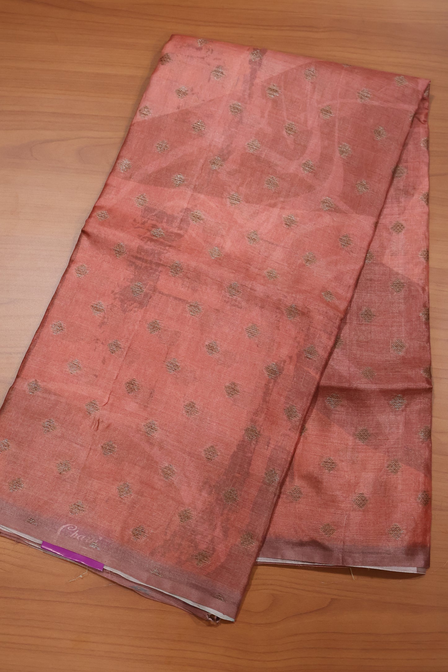 Pure Tussar Saree - Pale Orange Daimond Butta