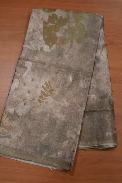 Pure Tussar Saree - Beige Leaf Pattern