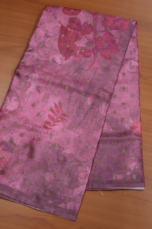 Pure Tussar Saree - Pink Leaf Pattern