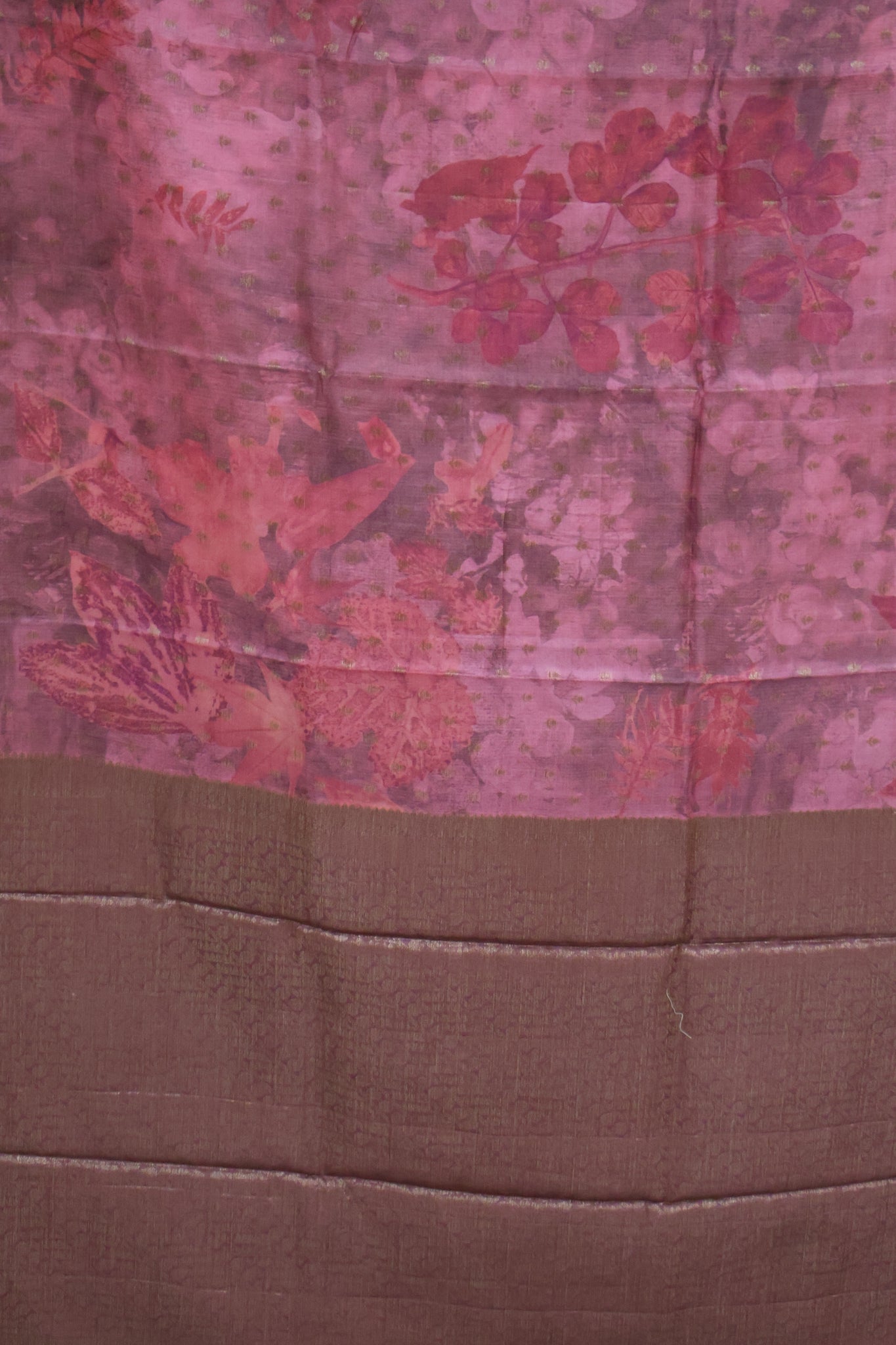 Pure Tussar Saree - Pink Leaf Pattern