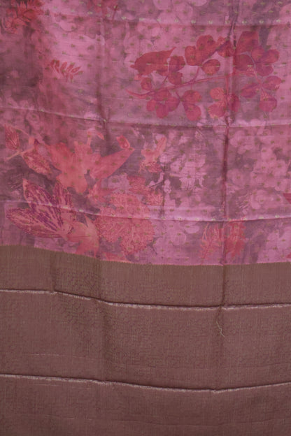 Pure Tussar Saree - Pink Leaf Pattern