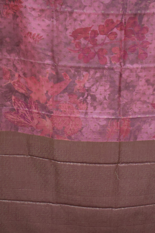 Pure Tussar Saree - Pink Leaf Pattern