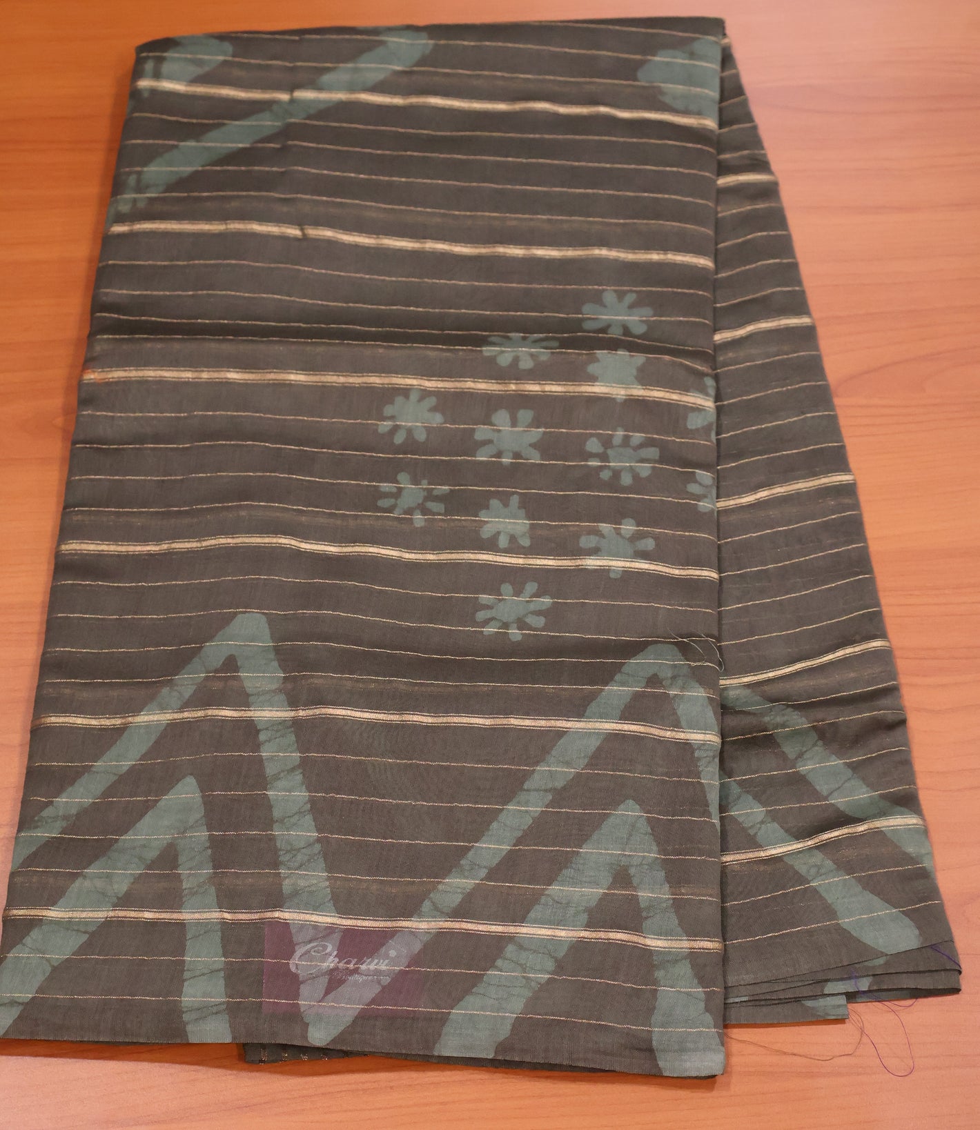 Pure Tussar Saree - Army Green Triangle Pattern