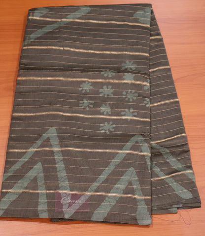 Pure Tussar Saree - Army Green Triangle Pattern