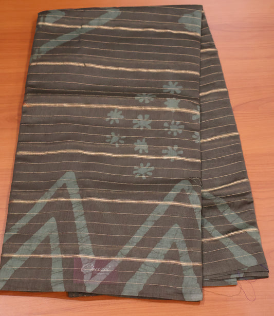Pure Tussar Saree - Army Green Triangle Pattern
