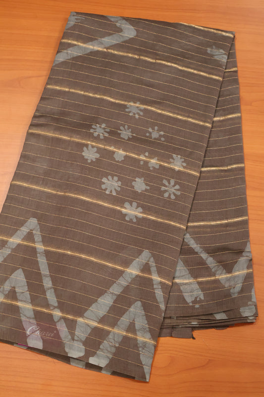 Pure Tussar Saree - Greyish Blue Triangle Pattern