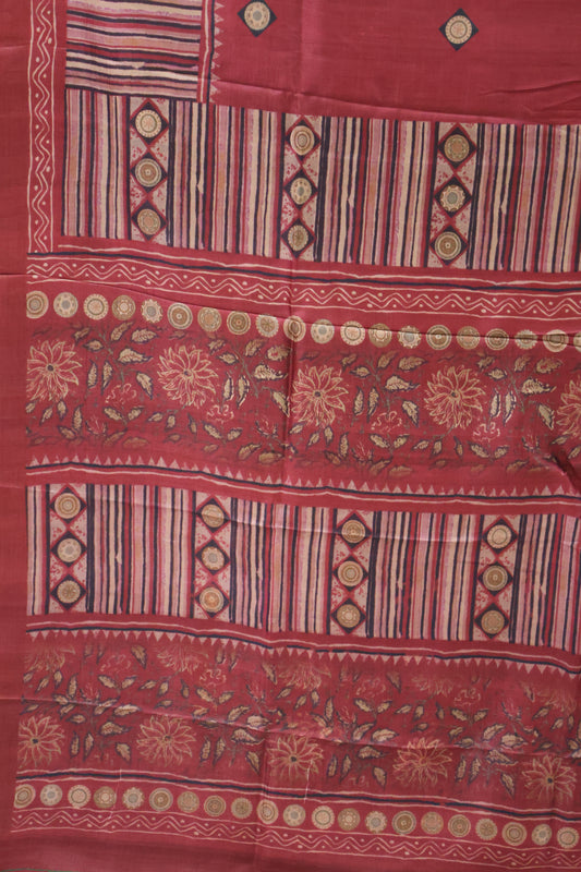 Pure Tussar Saree - Maroon Lines