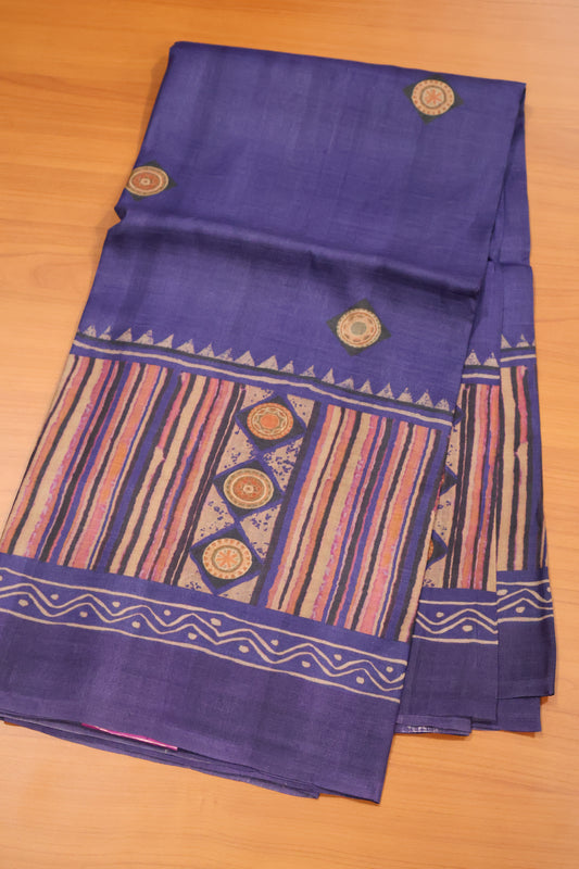Pure Tussar Saree - Navy Blue