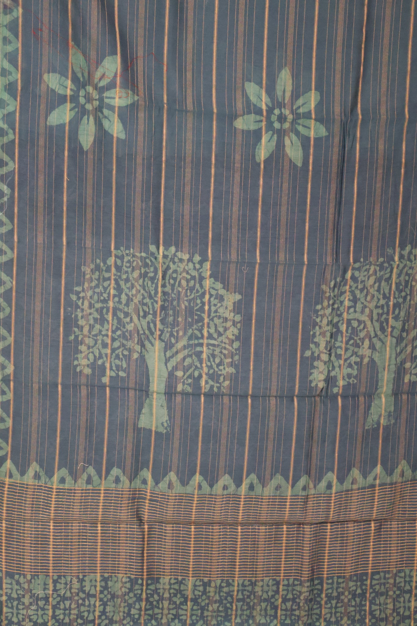 Pure Tussar Saree - Peacock Blue Floral Print