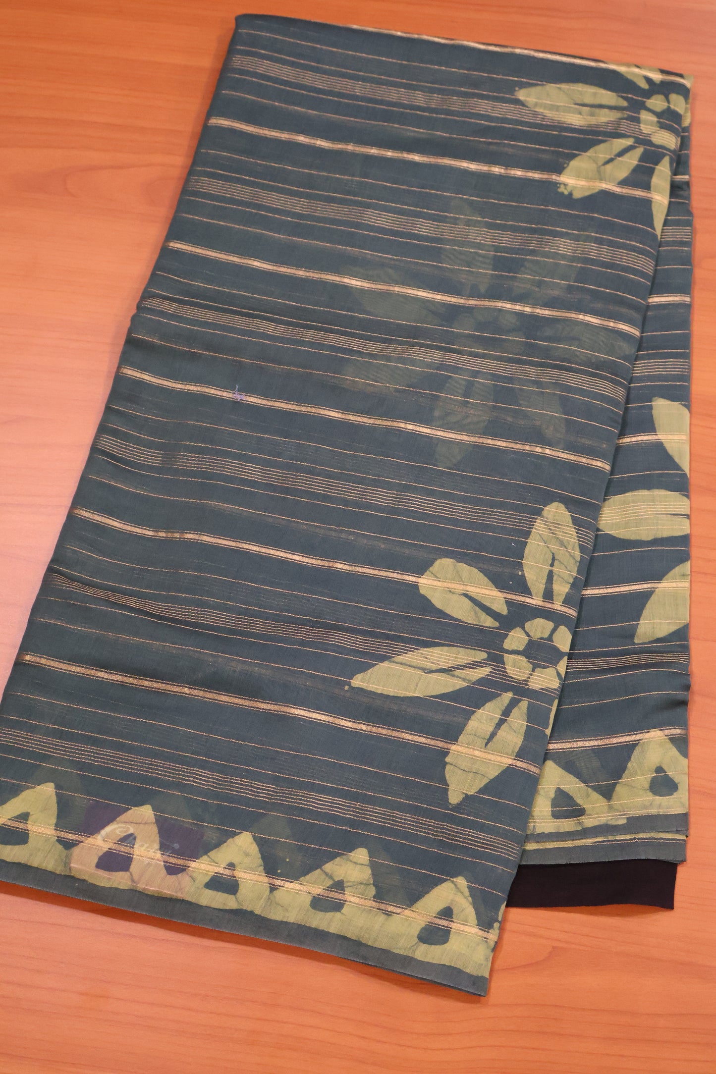 Pure Tussar Saree - Green Floral Print