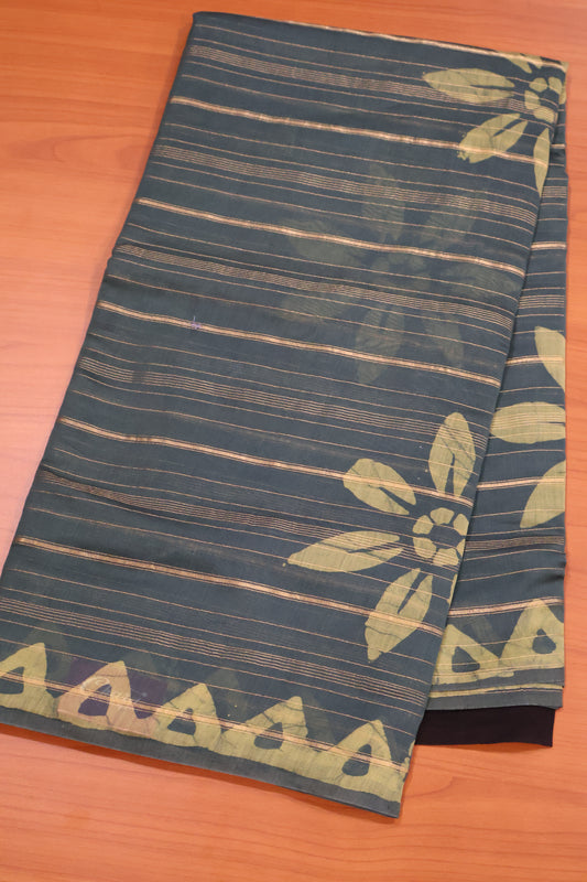 Pure Tussar Saree - Green Floral Print