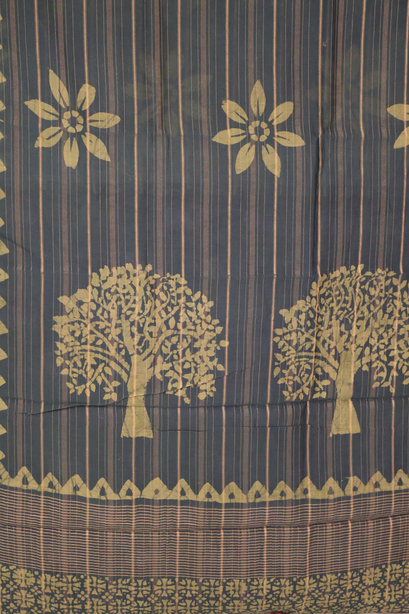 Pure Tussar Saree - Green Floral Print