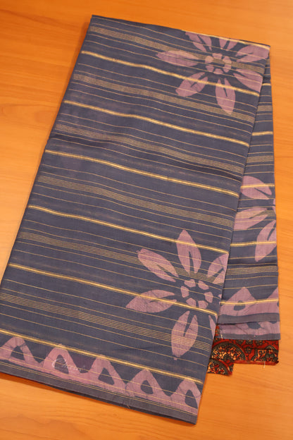 Pure Tussar Saree - Blue Floral Print