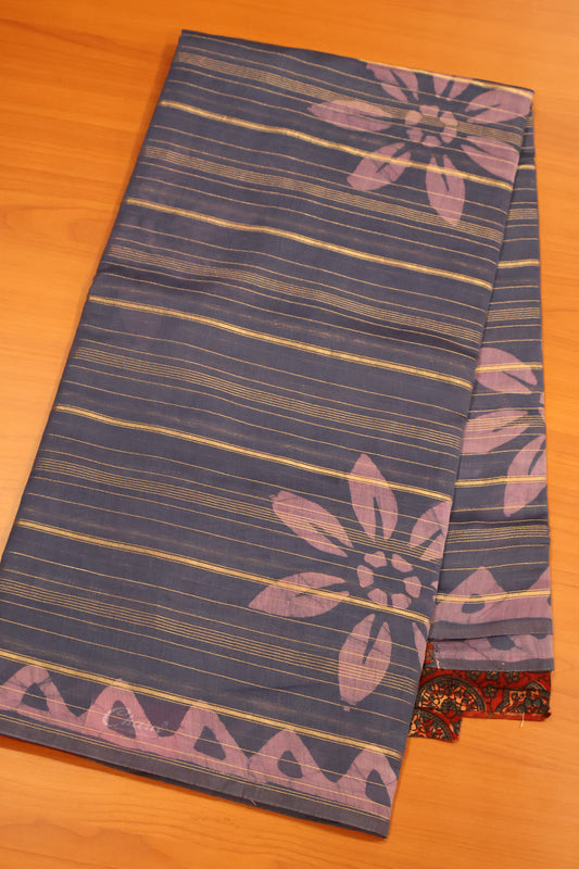 Pure Tussar Saree - Blue Floral Print
