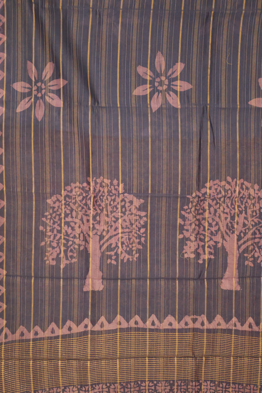 Pure Tussar Saree - Blue Floral Print