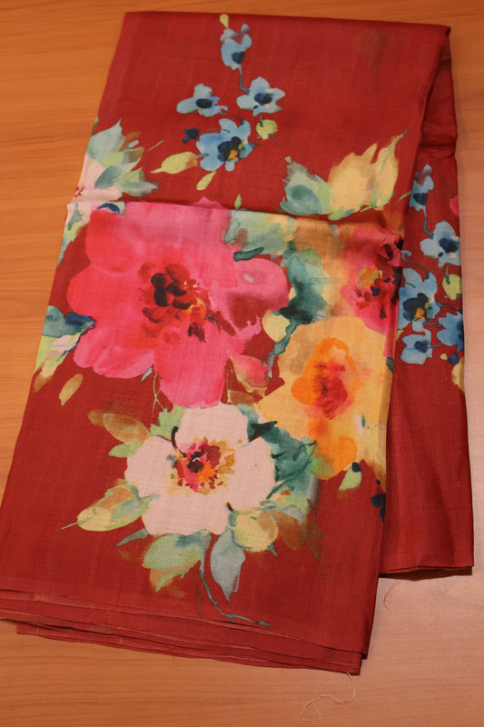 Pure Tussar Saree - Maroon Floral Pattern