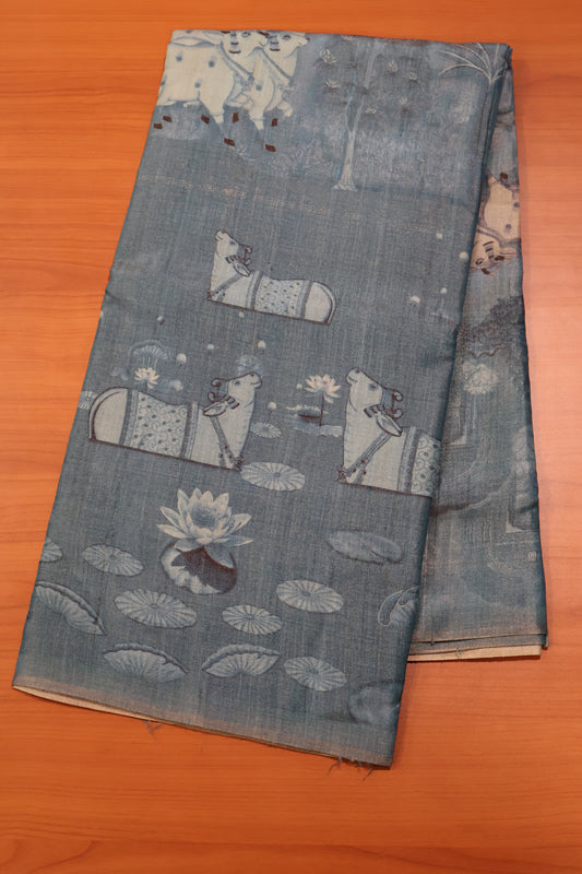 Pure Tussar Saree - Light Peacock Blue