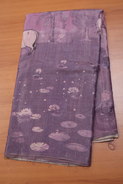 Pure Tussar Saree - Purple Pichwai Pattern