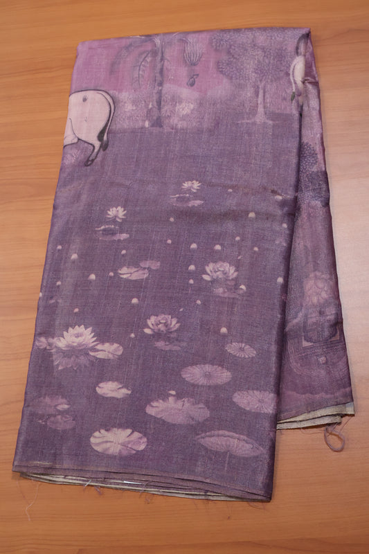 Pure Tussar Saree - Purple Pichwai Pattern