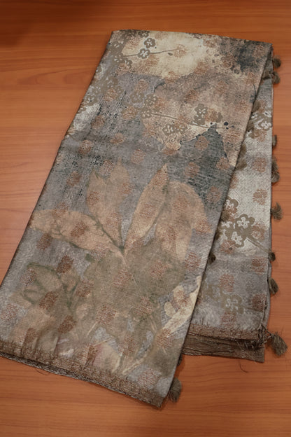Pure Tussar Saree - Beige Floral Pattern