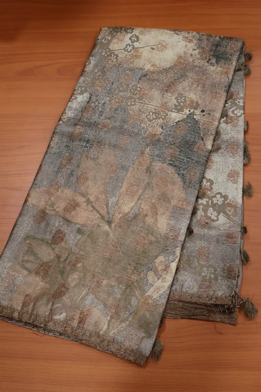 Pure Tussar Saree - Beige Floral Pattern