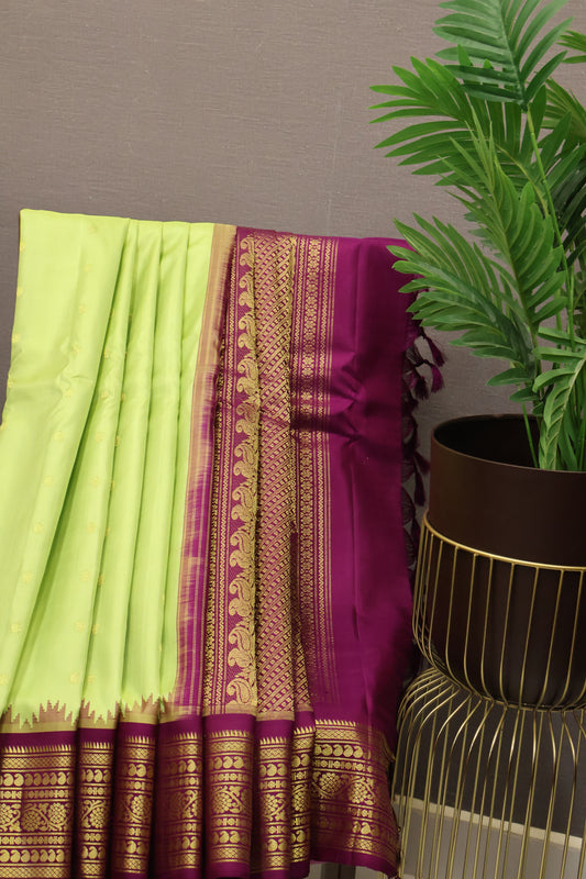 Pure Gadwal Silk Saree - Pista Green-Maroon