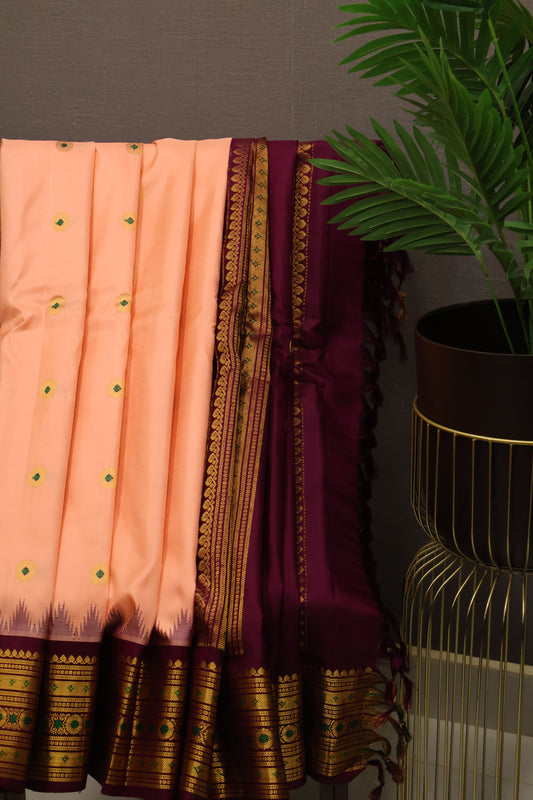 Pure Gadwal Silk Saree -Peach Maroon