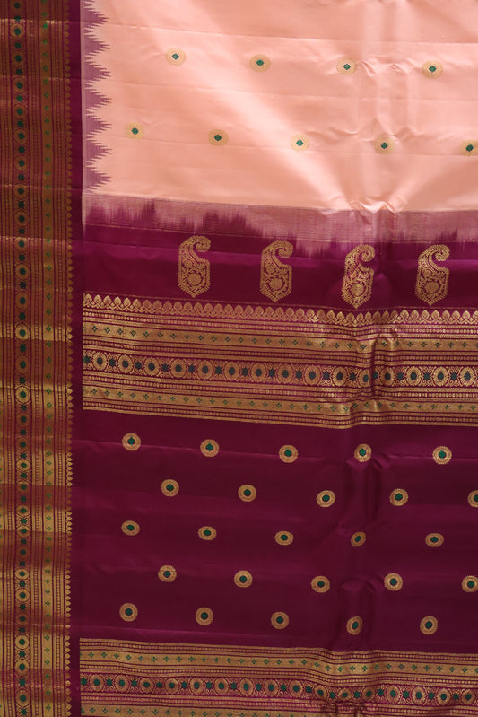 Pure Gadwal Silk Saree -Peach Maroon