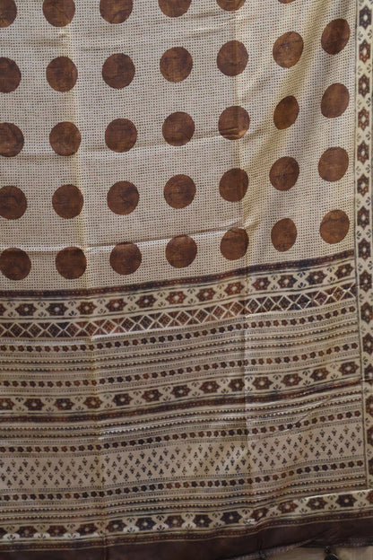 Paper Silk Saree-Brown Big Round Design
